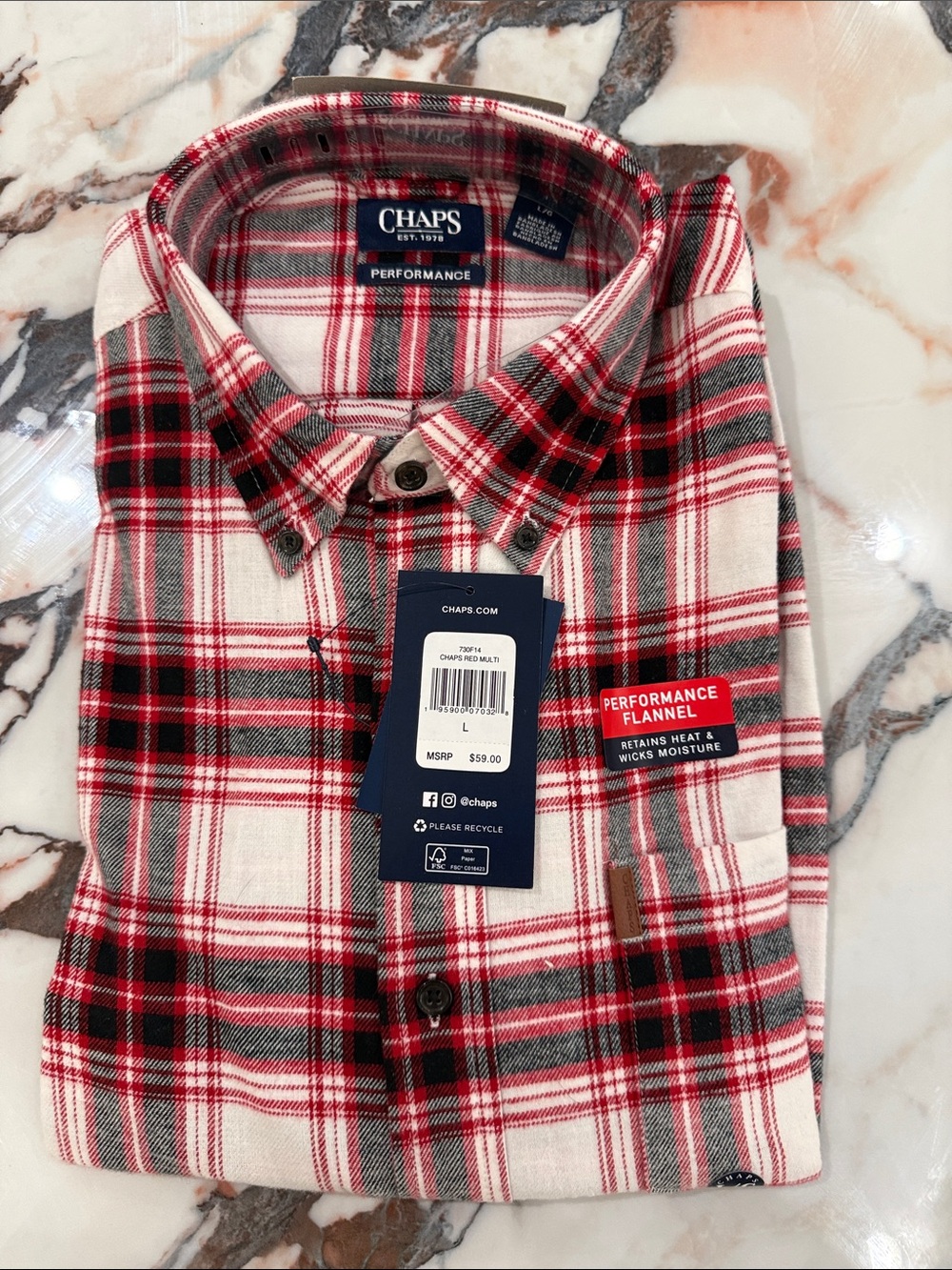 Chaps Red, White & Black Plaid Performance Flannel Shirt